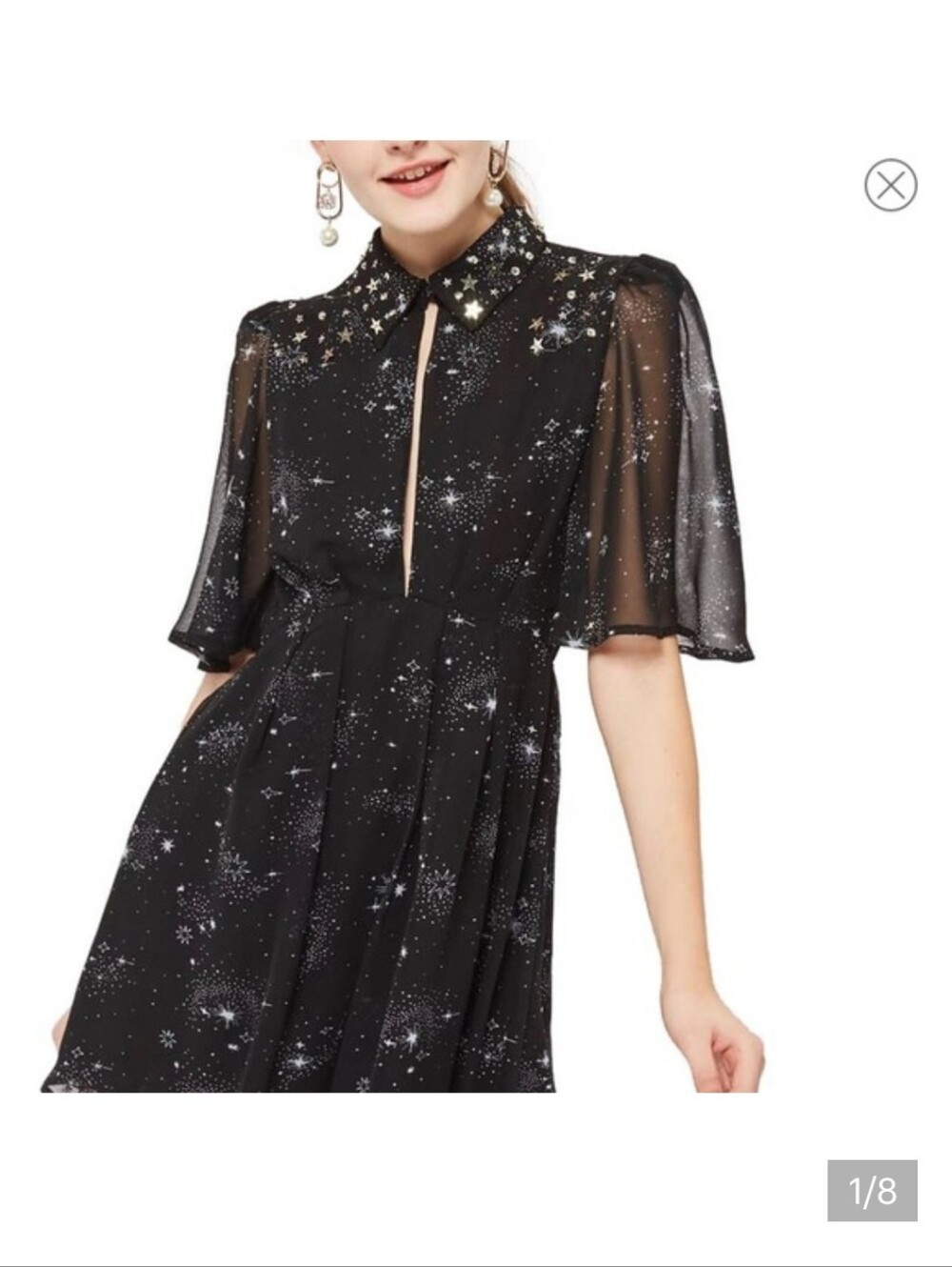 Topshop Black Embellished Star-Print Dress